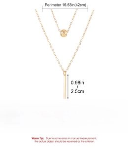 Detailed dimensions of double layer necklace with square pendant and alloy specifications