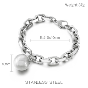 Poliertes Edelstahl-Kettenarmband mit großem 18mm Kugelanhänger und 37g Gewicht