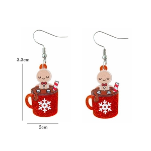 Gingerbread man in a red Christmas cup acrylic earrings with 3.3x2cm dimensions