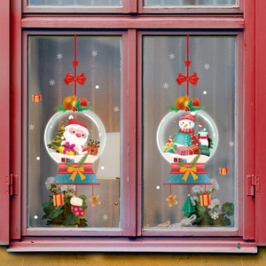 Christmas window stickers featuring Santa Claus and snowman designs on glass