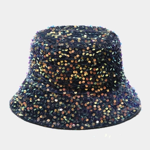 Stylish reversible bucket hat featuring colorful metallic sequins for a street style look