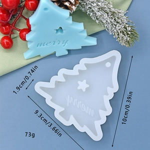 Vue détaillée du moule sapin de Noël en silicone avec lettrage merry et dimensions