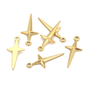 Golden stainless steel four-pointed star pendants with jump rings for jewelry making