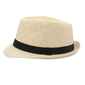 Classic breathable straw jazz hat with black ribbon band for summer beach vacations