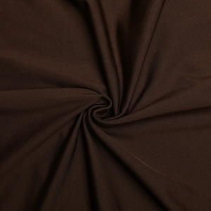 Close-up of deep brown elastic knit fabric showing detailed texture and soft pleated drape