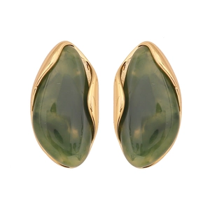 Vintage gold geometric stud earrings with translucent green drop-shaped resin stones