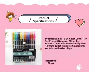 Detail specifications of 1.0mm glitter gel pen set with reflective crystal ink features