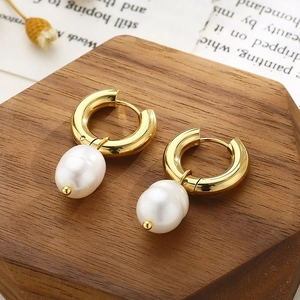 Französische Retro-Creolen Aus Edelstahl Mit Süßwasser-Künstliche Barockperlen-Anhängern Minimalistischer Eleganter Schmuck Für Damen