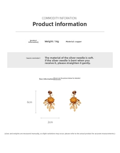 Detail view of gold-plated lotus tassel earrings with material specs and 6cm length
