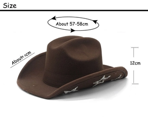Chapeau de cow-boy marron avec étoile argentée et dimensions de 57-58cm de circonférence