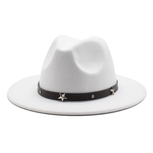 Wide Brim Fedora Hat Wool Felt Retro Jazz Style With Star Rivets Leather Band For Men Women Classic Vintage