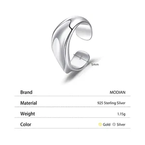 Minimalist S925 sterling silver ring with irregular liquid metal texture and silver finish