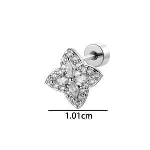 Silver cross stud earring with zircon stones and screw back closure measurement 1.01cm