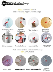Guide d'instructions pour stickers de Noël montrant les surfaces adaptées et déconseillées