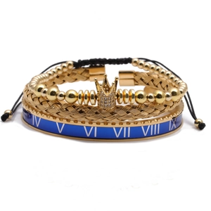 Roman Numeral Bangle And Crown Charm Braided Bracelet Stainless Steel Copper Cubic Zirconia Hip Hop Luxury Jewelry
