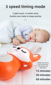 Detail of fox baby sleep soother with timer buttons and 7 white noise sound settings