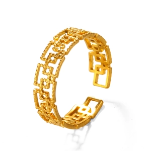 Bague ouverte en acier inoxydable doré 18K avec motifs géométriques et design ajustable