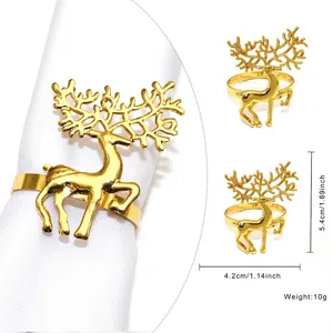 Golden reindeer napkin ring with hollow deer head design for Christmas table setting decoration