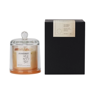 Scented soy wax candle with a glass bell jar cover and elegant black gift box packaging