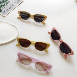 Vintage cat eye resin sunglasses in multi-color pastel frames with retro narrow design