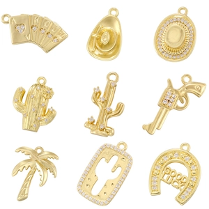 Detailed grid of nine golden Western charms including cactus, cowboy hat, and poker icons