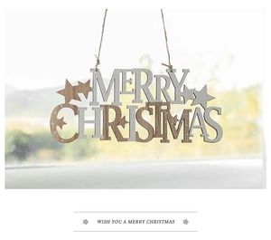 Hanging wooden Merry Christmas sign with natural jute rope for holiday window decor