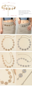Detail showing the textured round metal plates of the stylish 113cm body chain