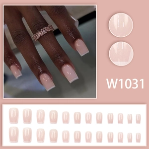 Kit de faux ongles carrés French rose et blanc avec 24 pièces de tailles variées