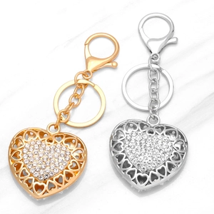 Hollow Heart Keychain Rhinestone Bag Charm Alloy Metal Pendant Elegant Fashionable Accessories For Women