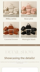 Set of four woven leather cosmetic bags in cream, rose, brown and black for travel