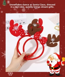 Detail showing red and brown reindeer antler headbands with polka dot bows and snowflakes