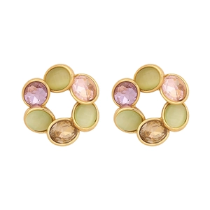 Vintage cat eye stone earrings with geometric round floral design in gold stainless steel