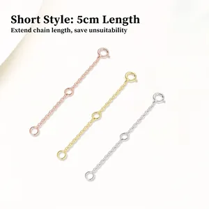 Set of three 5cm adjustable extension chains in gold, rose gold and silver sterling silver