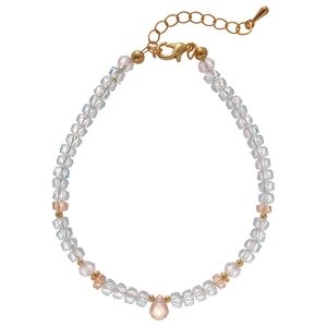 Minimalist crystal geometric beaded bracelet with pink tones and golden clasp detail