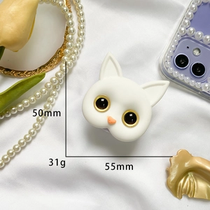 Dettaglio macro del supporto per telefono gatto 3D con dimensioni 55x50mm e peso 31g