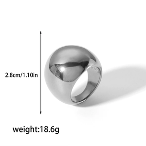 Polished silver spiral geometric stainless steel ring with 2.8cm wide wavy wave design