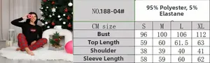 Size chart showing S-XL measurements for heart print long sleeve pajama set for women