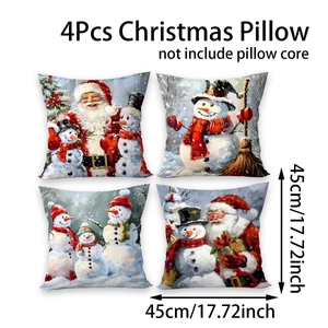 Set of four Christmas pillow covers with retro Santa and snowman prints in a grid layout