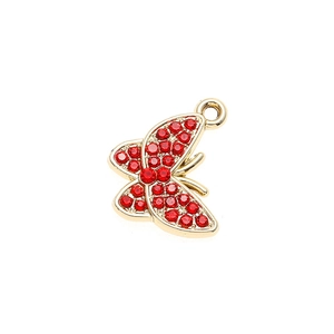 Ciondolo a farfalla dorata con strass rossi per la creazione di braccialetti e collane DIY