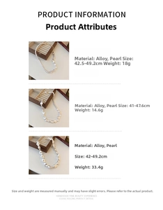 Detailed specs of irregular pearl necklaces with heart pendants and alloy chain dimensions