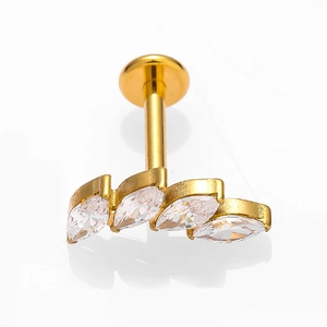 Piercing labret en titane G23 doré avec zircone en forme de feuille d'olivier