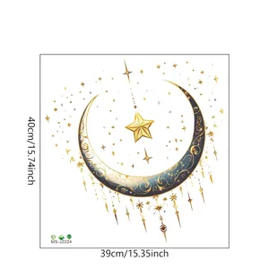 Detailed size chart for the moon and stars wall decal showing 39x40cm PVC dimensions