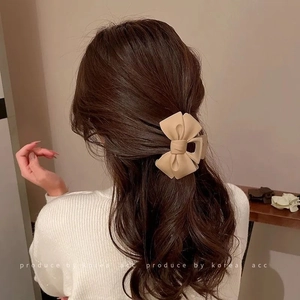 Elegant milk tea brown matte bow hair claw clip for women's half-up hairstyle