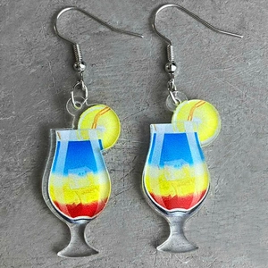 Acryl Cocktail Ohrringe mit Zitronenscheibe und buntem Verlauf für Sommerpartys