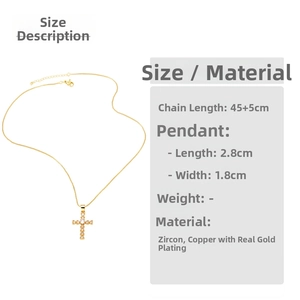 Detailed size specifications for the gold cross necklace with cubic zirconia measurements