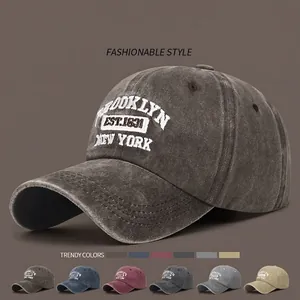 Brooklyn Embroidery Washed Cotton Baseball Cap Vintage Distressed Adjustable Sun Hat For Men Women Casual Sports