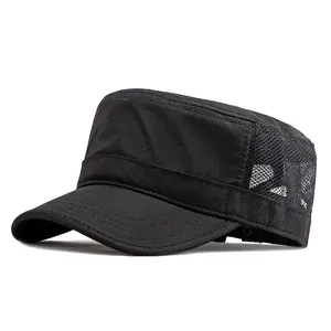 Unisex Mesh Breathable Cadet Cap Sun Protection Quick Dry Adjustable Retro Flat Top Military Hat Outdoor Casual Trucker Hat