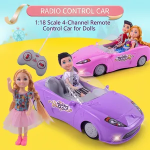 Remote Control Convertible Car Toy Plastic RC Sports Vehicle With Movable Dolls LED Lights Wireless Gift For Girls