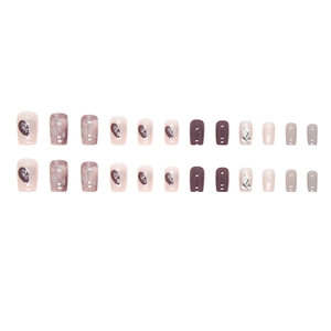 24pcs Purple and Shell Shimmer Press-on Nails with Glitter Accents and Rhinestones
