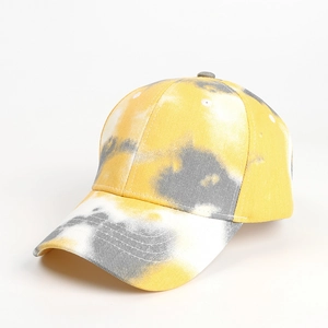 Casquette de baseball tie-dye tendance dégradé jaune et gris avec visière incurvée